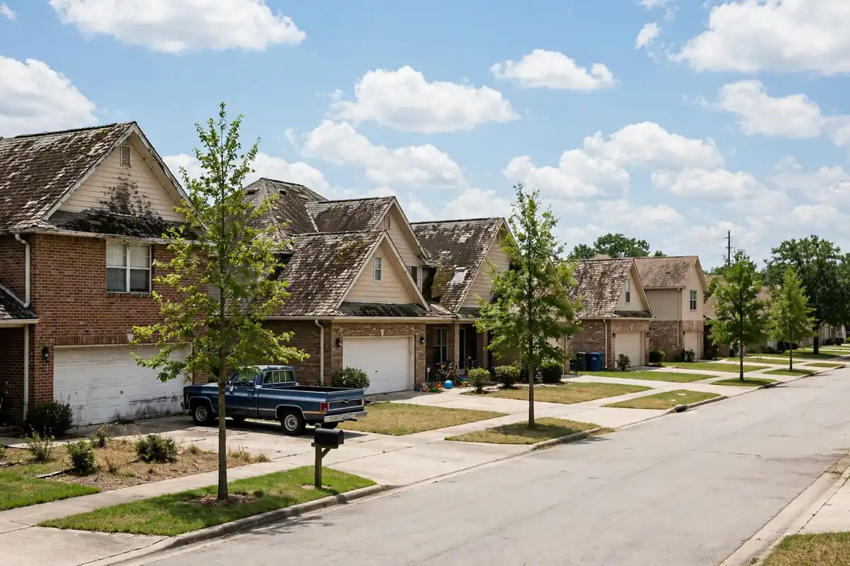 Roof inspection in Sterling Green, Channelview, TX — classic 1980s family suburb